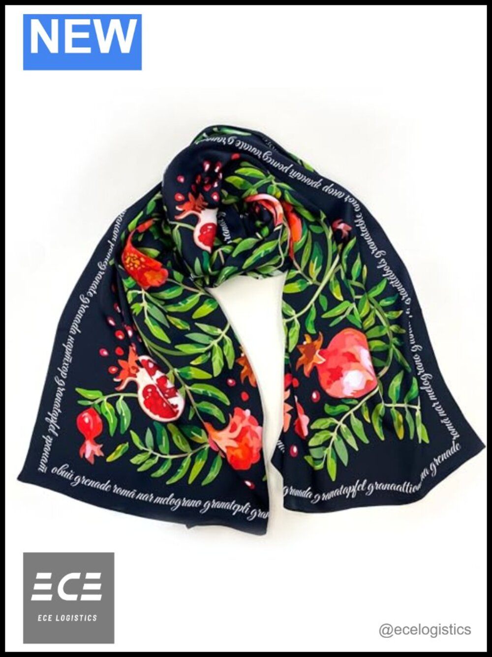 100% Silk Scarf Pomegranate Floral Garden Print Lightweight Summer Shawl Wrap